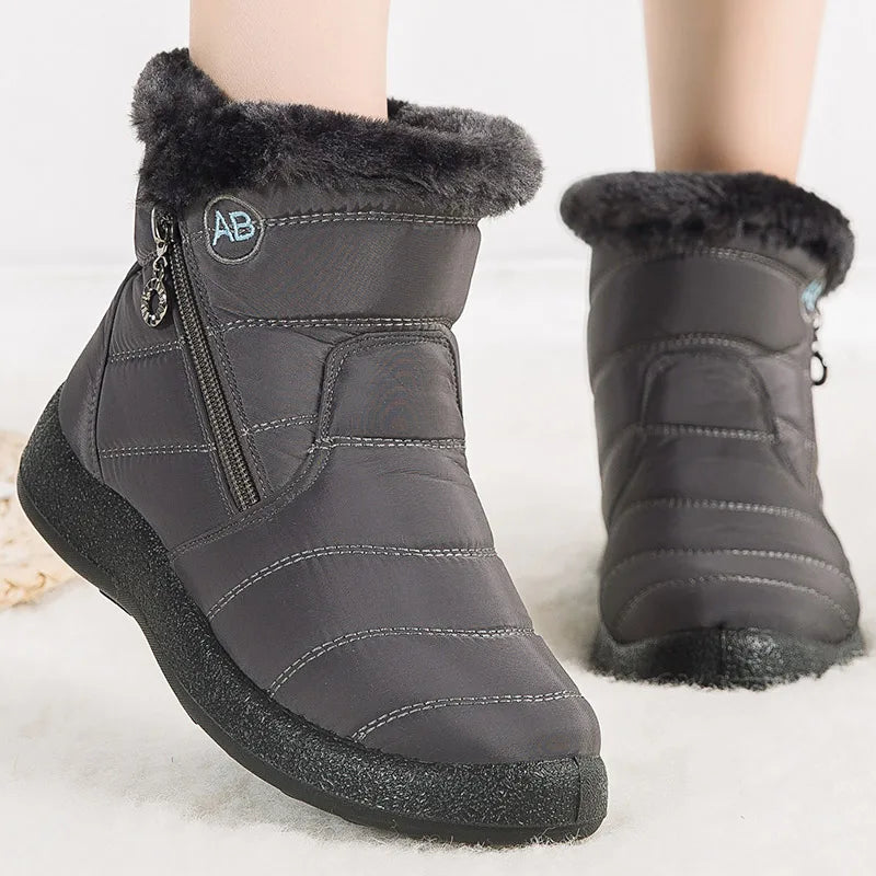 Women’s Fur Lined Ankle Boots – Waterproof Winter Shoes with Low Heels, Snow Boots for Women