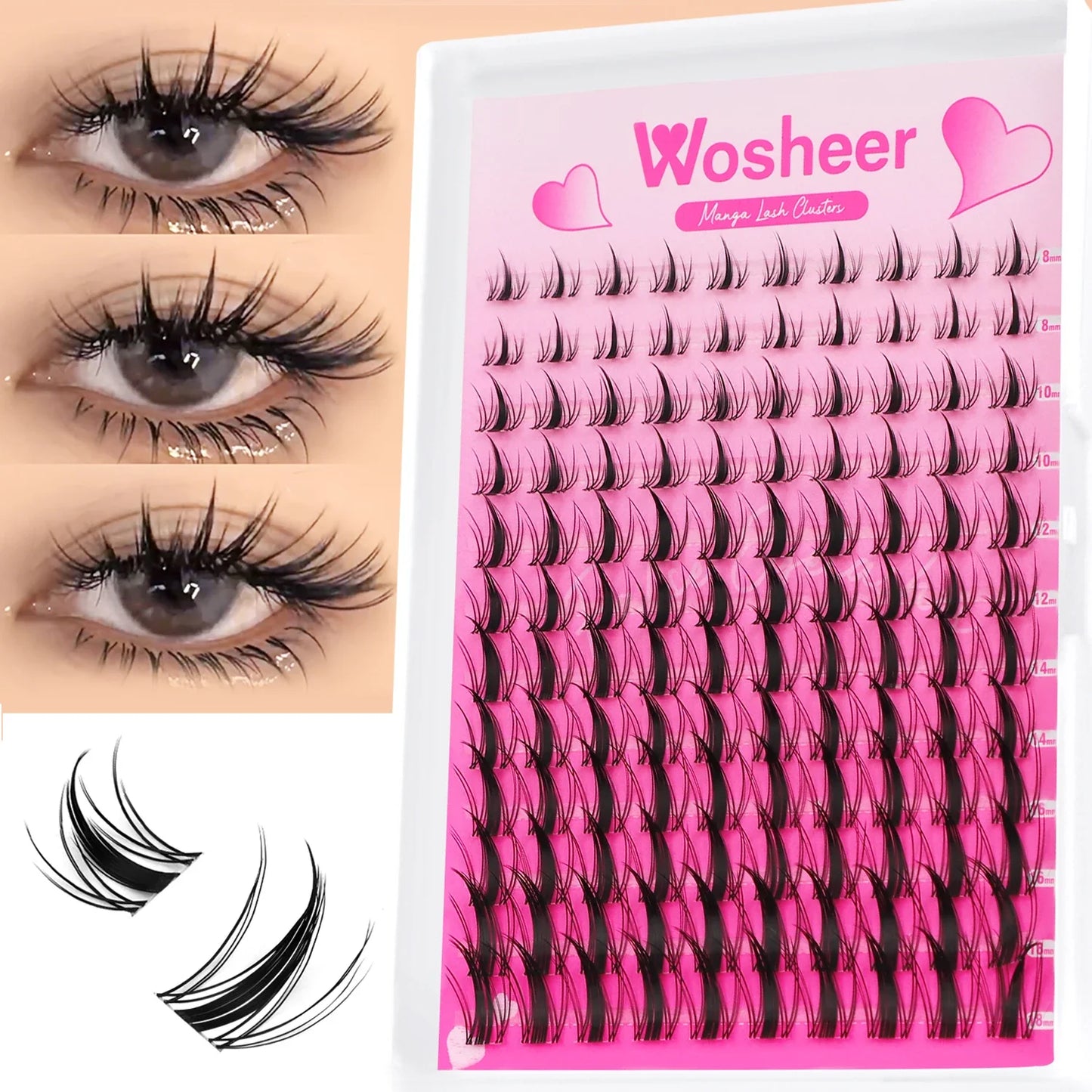WOSHEER Manga Lash Clusters Kit – Clear Fairy Wet-Look Spiky Individual Anime Eyelashes