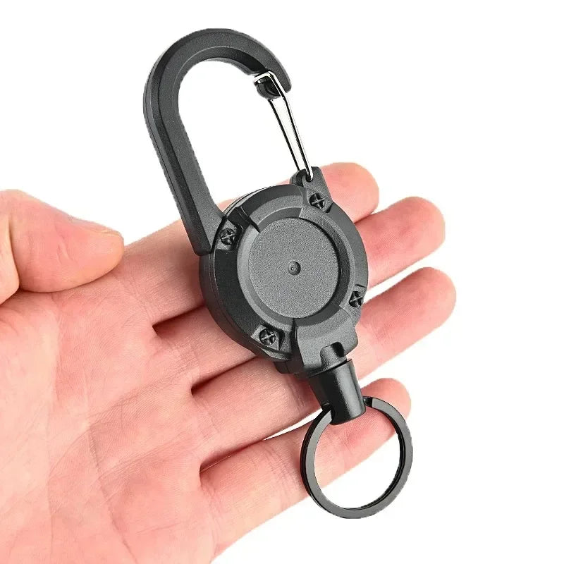 Retractable Heavy-Duty Carabiner Keychain – Steel Wire Rope Pull Reel for Outdoor & Sport Use