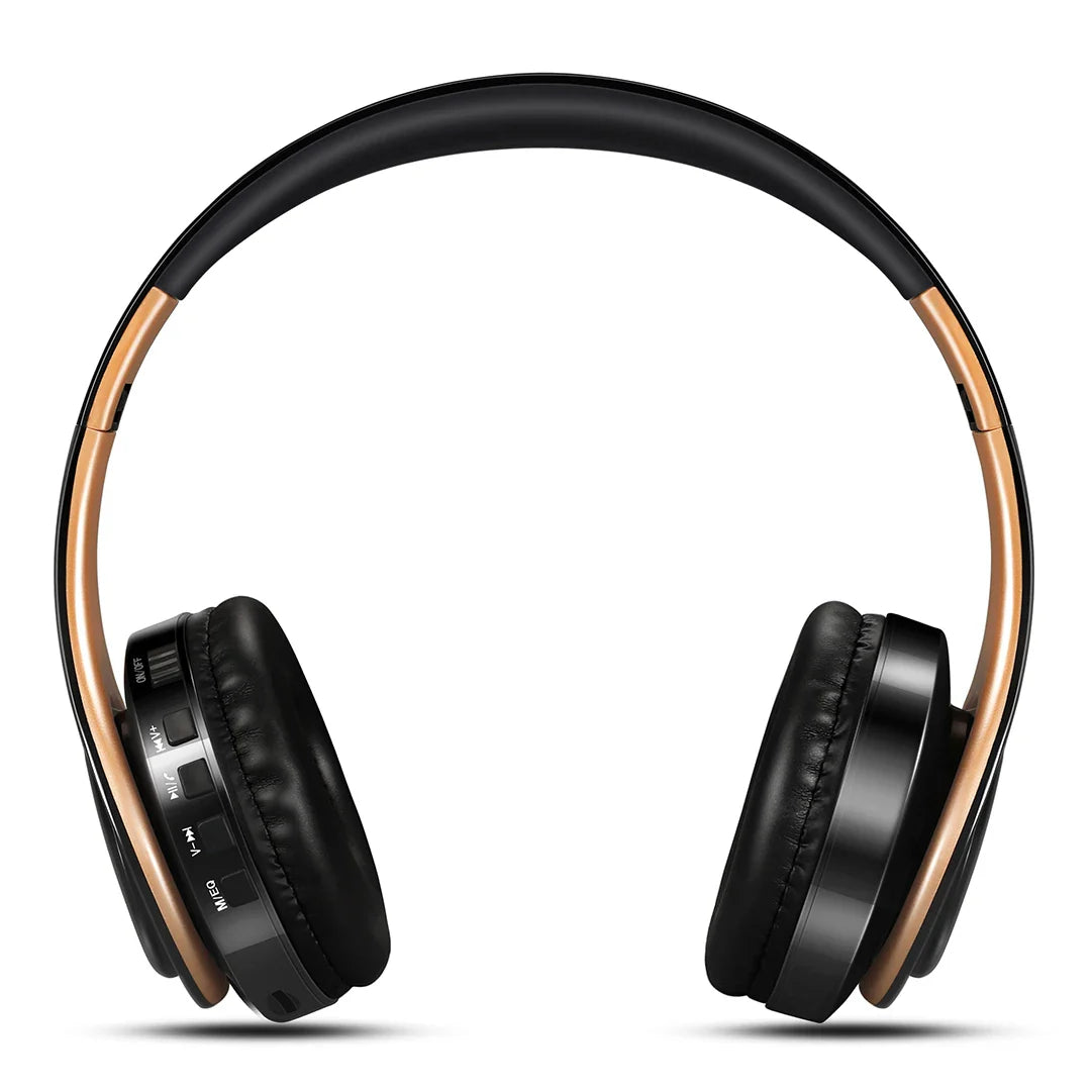 Men’s Gift Gold Wireless Headphones – Bluetooth Stereo Earphones with Built-in MIC, 3.5mm Jack for Xiaomi, Samsung, iPhone