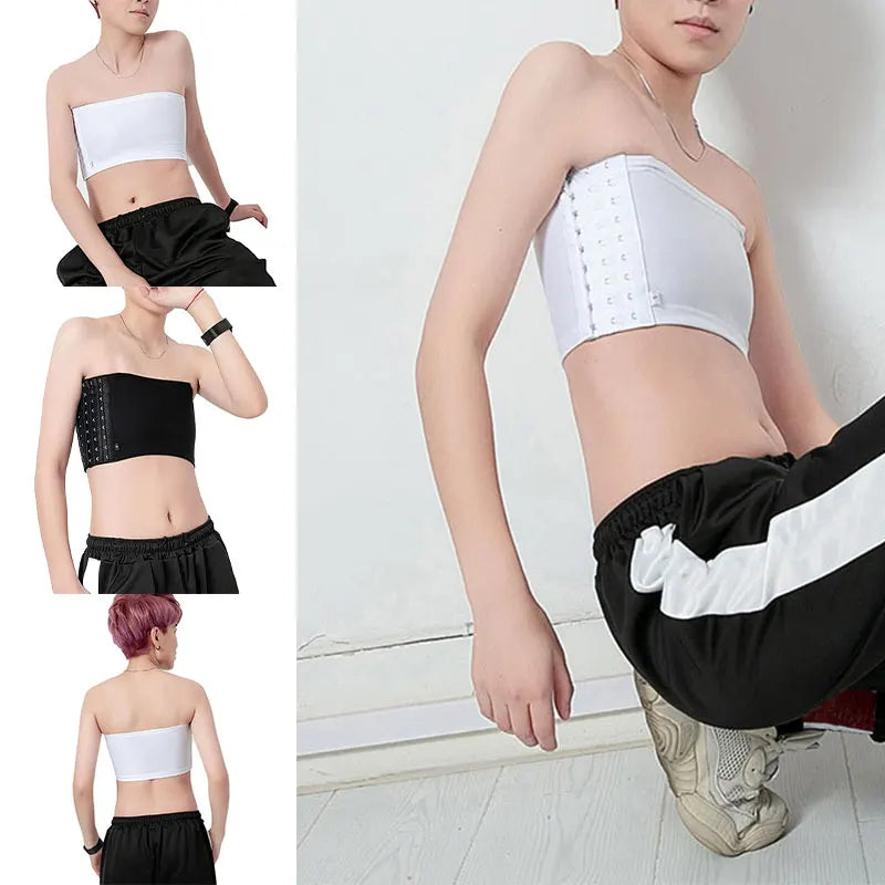Women’s Chest Binder Crop Top – Flat Breast Binder Bra, Tomboy Body Shaper with Buckle