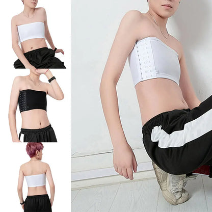 Women’s Chest Binder Crop Top – Flat Breast Binder Bra, Tomboy Body Shaper with Buckle