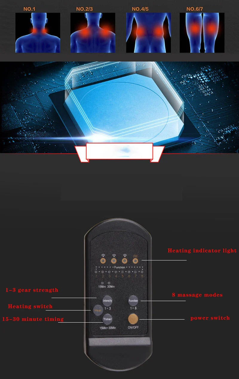 Electric Lumbar Massage Cushion | Car, Home & Office Heated Vibrating Neck & Back Pain Relief Pad