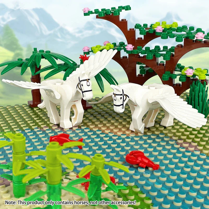2PCS Magic Scene Pegasus Wings Building Block Set – Black & White Warhorse Model Bricks Kit for Kids