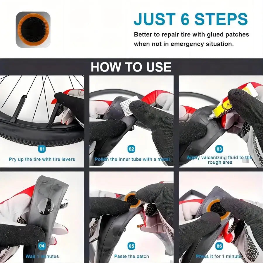 Bike Tire Repair Kit – Patches, Grinding Film, Crowbar & Multifunctional Tools for Cycling Repairs
