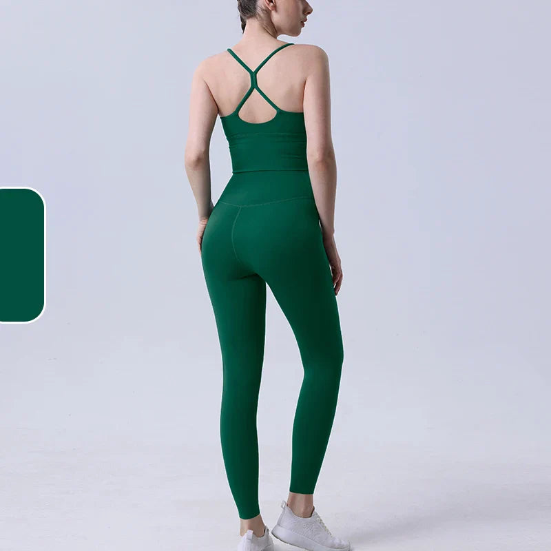 2-Piece Women’s Yoga Tracksuit – Athletic Pilates Fitness Set with Push-Up Sports Bra & Leggings for Gym Workout