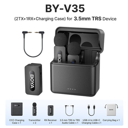 BOYA BY-V3 Wireless Lavalier Lapel Microphone – Noise-Cancelling Rechargeable Mic for iPhone, Android, Camera & Vlogging