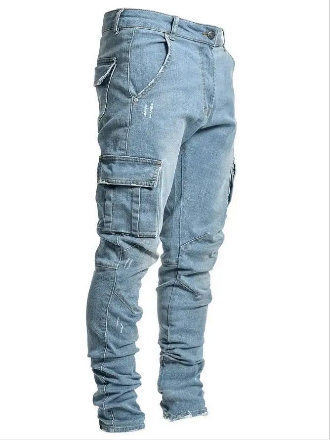 Men’s Retro Washed Stretch Denim Jeans – Slim Fit Zipper Casual Skinny Pencil Pants, Plus Size