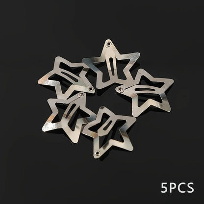 Y2K Silver Star Hair Clips - Metal Snap Clip Barrettes & Sparkle Hairpins for Girls, 5–200pcs