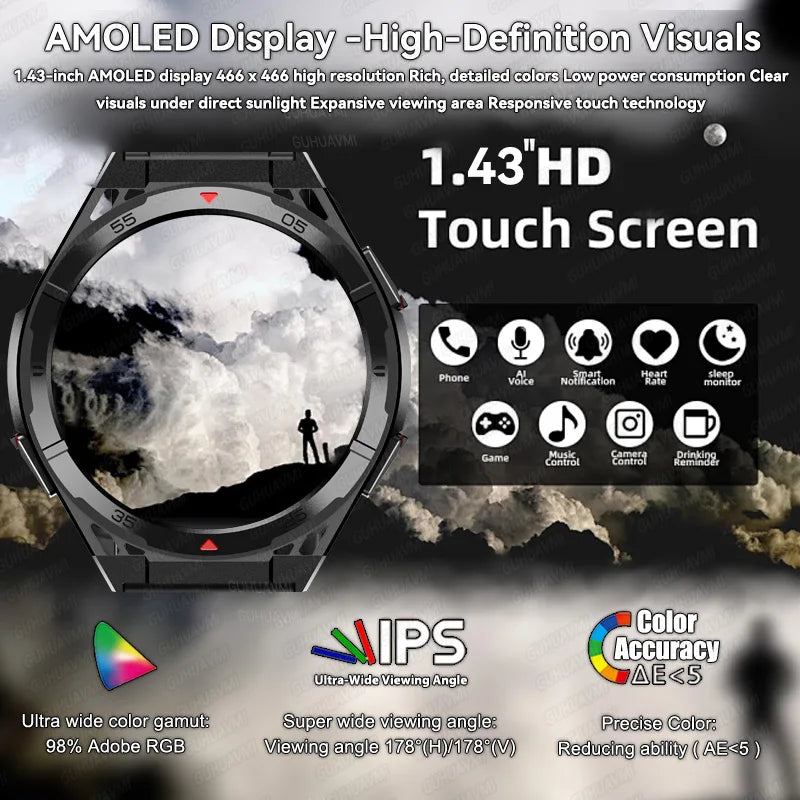 2025 Huawei Original Premium GPS Smartwatch — Ultra HD AMOLED Display, Built-in GPS, Bluetooth Call & 10ATM Waterproof Smart Bracelet