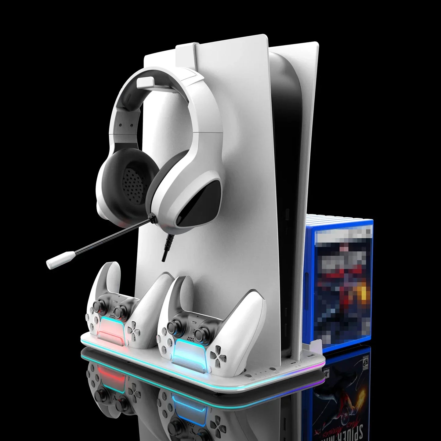 RGB Turbo Cooling & Charging Station for PS5 — 3-Level Fan with Controller & Headset Holder | Digital & Disc Edition