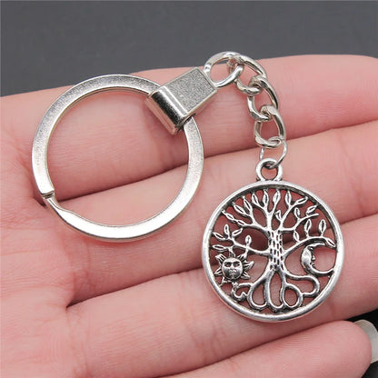 New Fashion Men 30mm Metal Alloy Keychain with Vintage Heart, Flower, Rose, Sunflower & Tree Pendant DIY Keyring Holder Chain Accessory