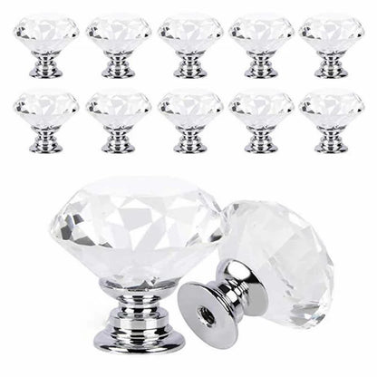 10Pcs/set 30mm Diamond Shape Crystal Glass Knobs - Cupboard Drawer Pull Kitchen Cabinet Door Wardrobe Handles Hardware
