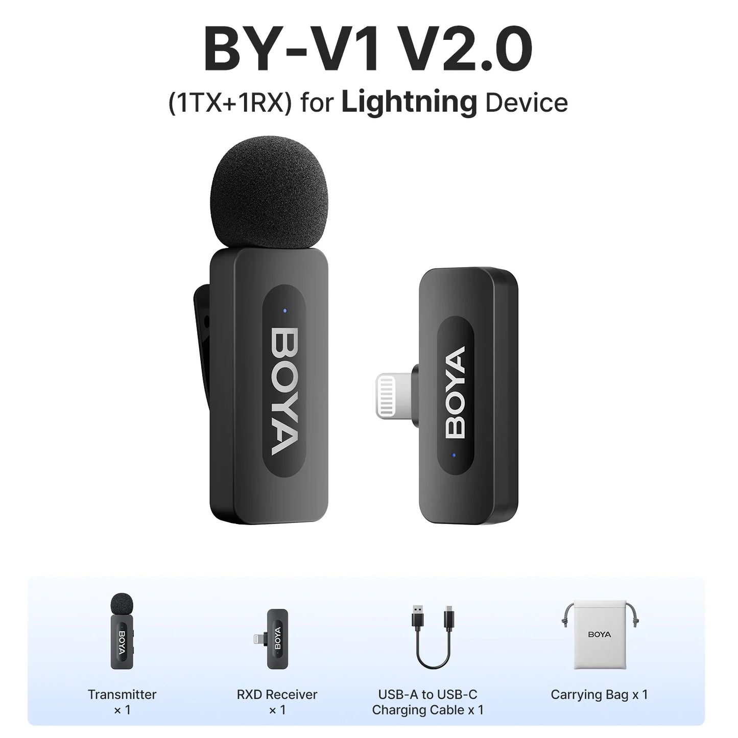 BOYA BY-V3 Wireless Lavalier Lapel Microphone – Noise-Cancelling Rechargeable Mic for iPhone, Android, Camera & Vlogging