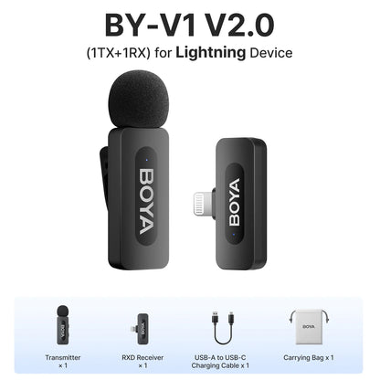 BOYA BY-V3 Wireless Lavalier Lapel Microphone – Noise-Cancelling Rechargeable Mic for iPhone, Android, Camera & Vlogging
