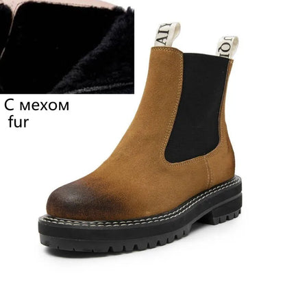 Women’s 2025 Genuine Leather Chelsea Boots – Thick-Soled Autumn Winter Ankle Short Boots
