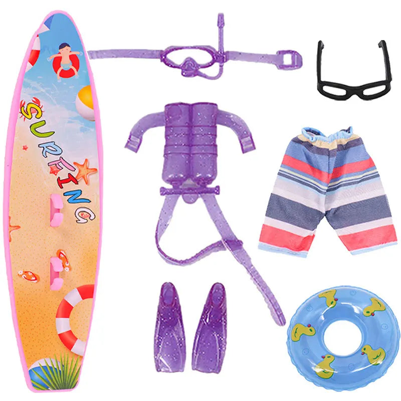 Ken Doll Accessories Set – Clothes, Shoes, Surfboard, Guitar, Violin & More for Kids Birthday Gift