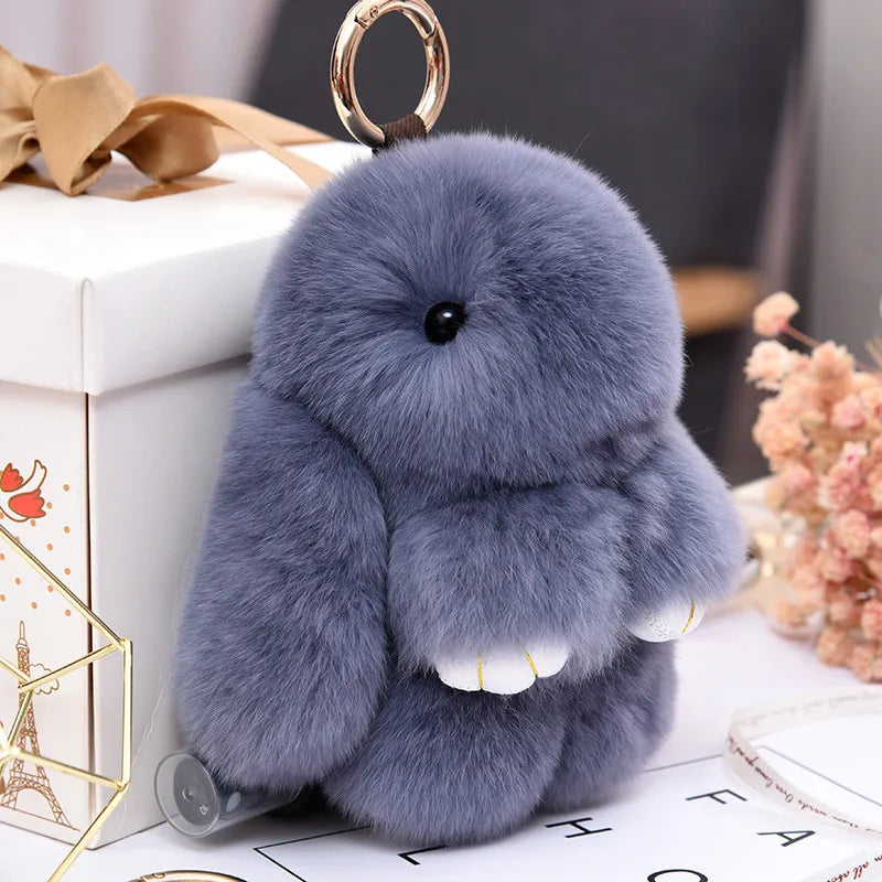 Fluffy Rabbit Fur Pompon Keychain – Cute Bunny Bag and Car Key Ring for Women and Girls