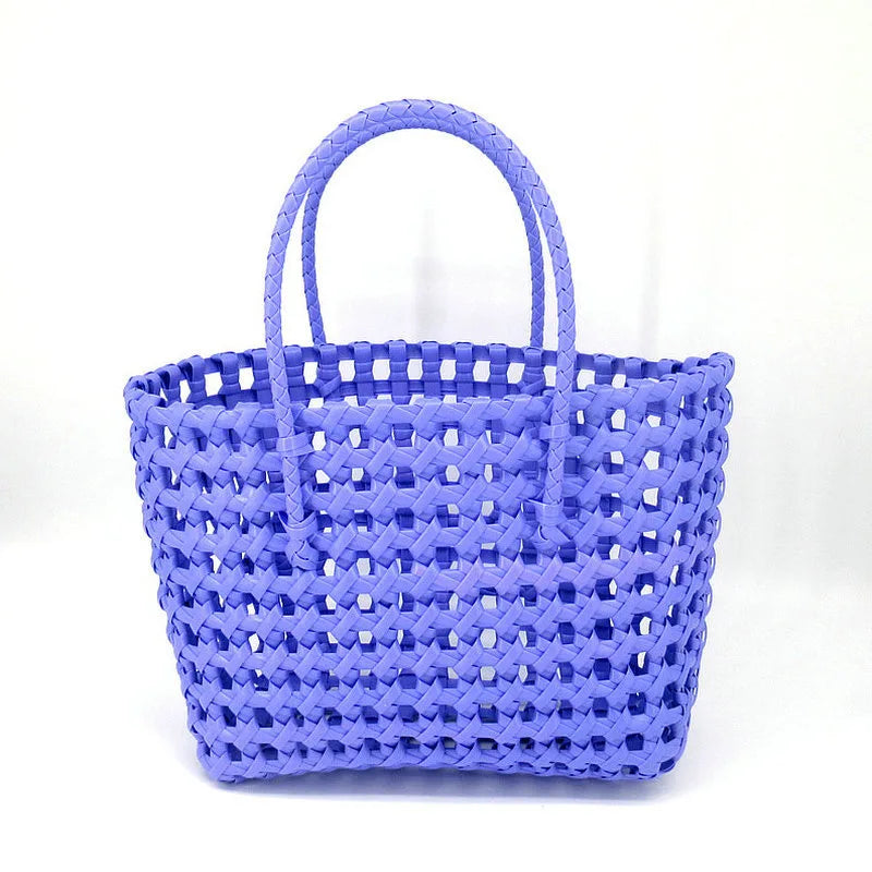 Hylhexyr Handheld Woven Shoulder Bag – PVC Tote for Vegetables, Beach, Picnic & Vacation, Women’s Handbag