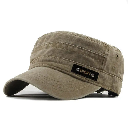 Men’s Cotton Military Cap – Washable Flat Top Sun-Proof Hat for Spring, Summer, and Autumn