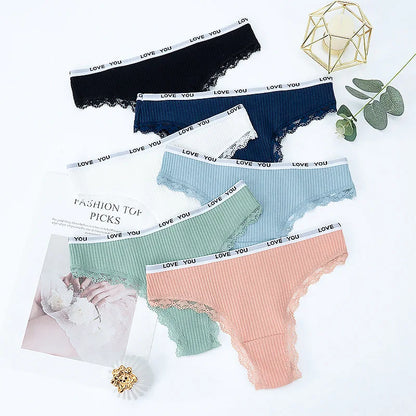 3Pcs Lace Thong Set - Women’s Low Waist Sexy Tanga Cotton Panties, T-Back Lingerie Underwear