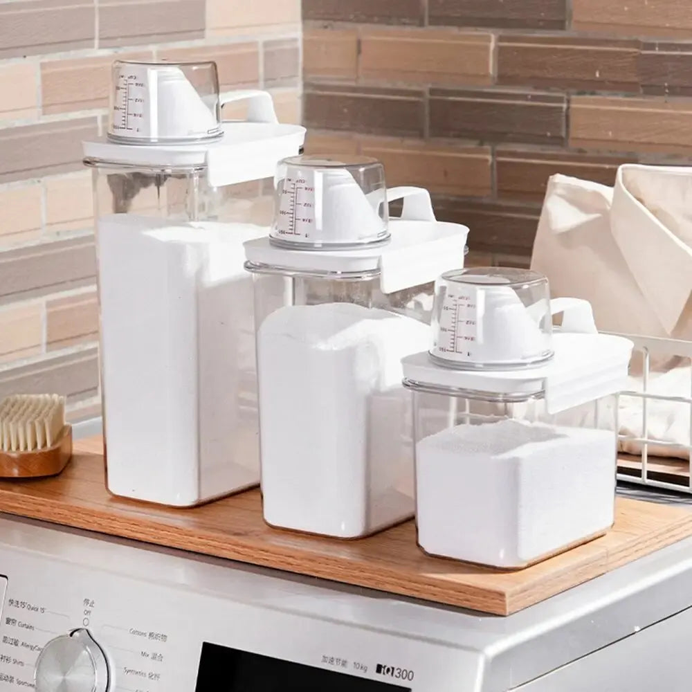 Clear Airtight Laundry Detergent Dispenser - Powder Storage Box with Lid, Washing Powder Liquid Container Jar