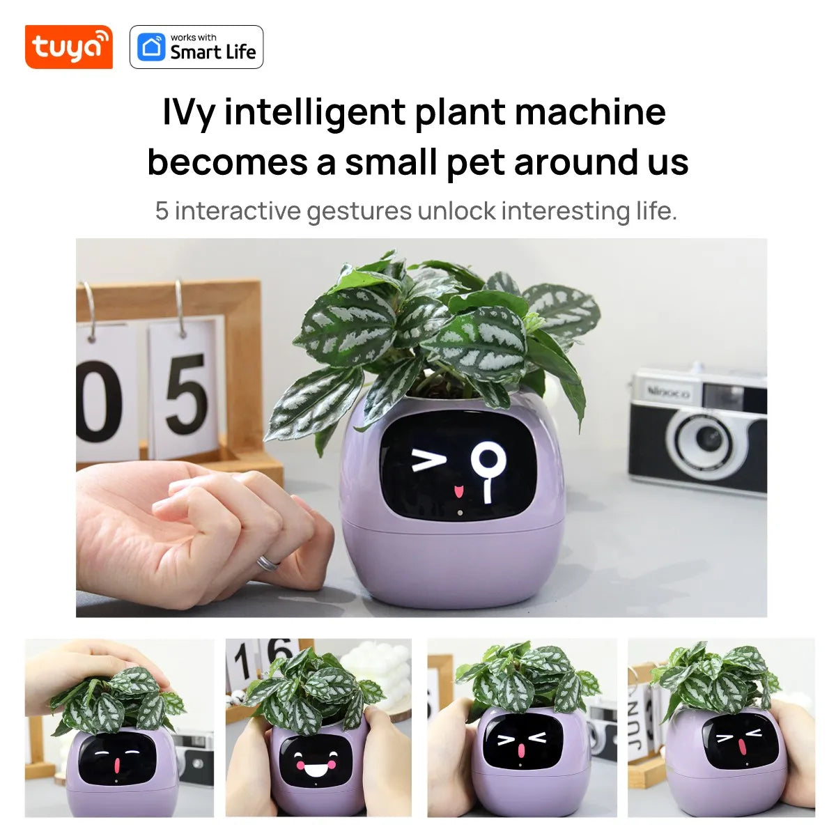 Tuya Ivy Smart Planter – AI-Enhanced with 7 Smart Sensors, Over 49 Expressions for Easy and Fun Plant Care