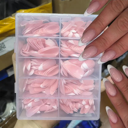 360Pcs Almond French Tip Press On Nails - Glossy Matte Full Cover White Edge False Nail Tips for Women DIY Manicure
