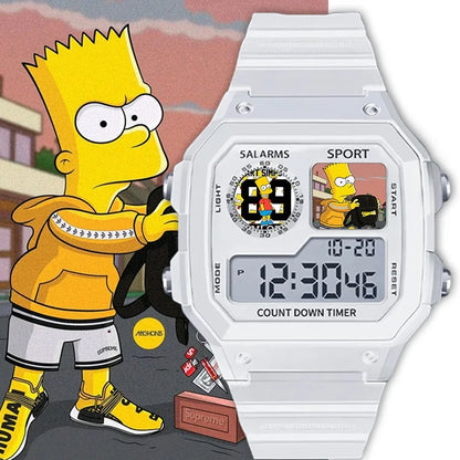 The Simpsons Cartoon Watch - Waterproof Quartz Alarm Watch with Night Light