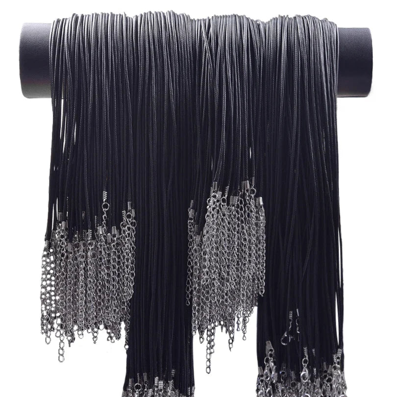 Black Leather Rope Chain Necklace – 50/55/60cm DIY Wax Alloy Chains with Lobster Clasp, 10/20/30pcs for Men & Women