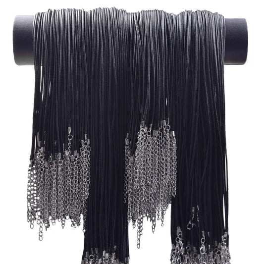 Black Leather Rope Chain Necklace – 50/55/60cm DIY Wax Alloy Chains with Lobster Clasp, 10/20/30pcs for Men & Women