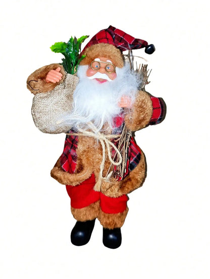 12-Inch Festive Santa Claus Statue – Golden & Silver White Christmas Decoration for Home, Kitchen, Hotel, and Office