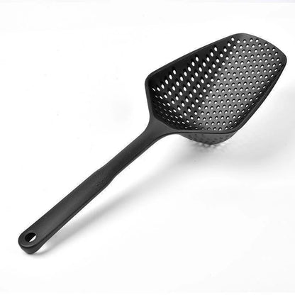 Scoop Colander Kitchen Strainer — Nylon Slotted Skimmer with Handle for Food Draining, Cooking, and Baking