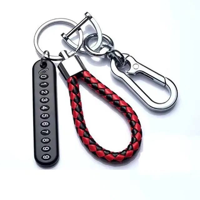 Trendy DIY Mobile Number Plate Keychain – Men’s Punk Woven Leather Rope, Anti-Lost Car Keychain Accessory
