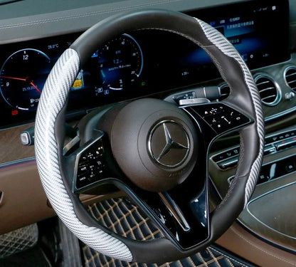 2/3PCS Universal Car Steering Wheel Cover — Laser Carbon Fiber, Silicone & 1K Microfiber Leather, Non-Slip PVC Booster