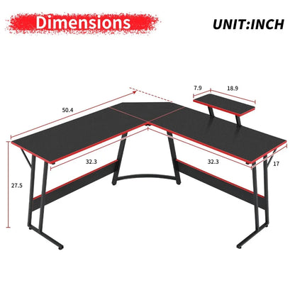50-Inch L-Shaped Gaming Desk – Corner Computer & Home Office Desk with Large Black Tabletop