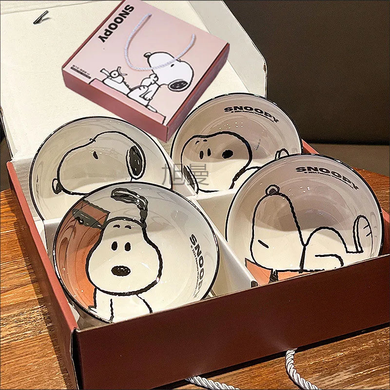 New Cute Snoopy Ceramic Bowl Set – Kawaii Anime Cartoon Tableware for Home & Gift