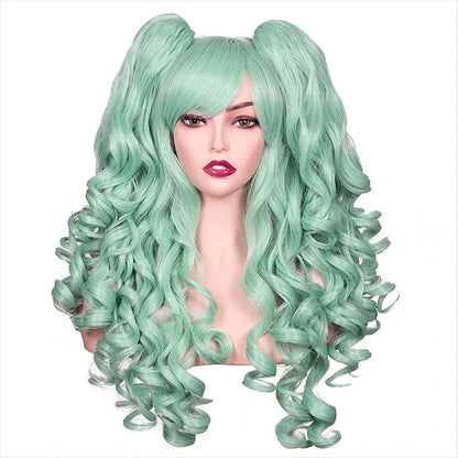 HAIRJOY Women's Long Curly Synthetic Cosplay Wig with 2 Ponytails – Halloween & Party Wig
