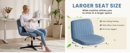Criss-Cross Leg Office Chair – Armless Wide Seat, Height Adjustable Swivel for Home or Desk