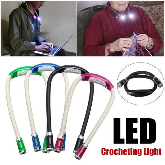 Hands-Free LED Neck Reading Light - Adjustable 360° Flexible Lamp for Reading & Crocheting
