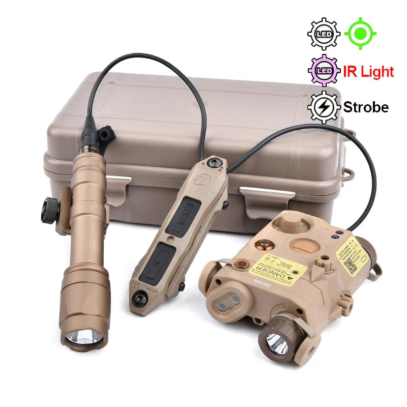 PEQ-15 Tactical SureFire M600C/M300A Flashlight — AR15 Airsoft Dual Control Switch with Red/Green/Blue Laser, Hunting Accessory
