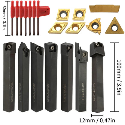 8-16mm Lathe Turning Tool Holder — Boring Bar & CNC Metal Cutter Rod with Shank and Inserts