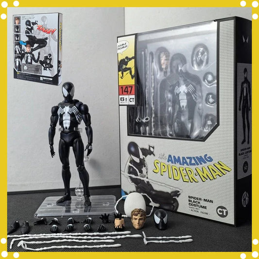 CT 1/12 The Amazing Spider-Man MAFEX 147 – S.H.Figuarts Spider-Man & Venom Symbiotic Black Suit Action Figures, 6" Model Toy