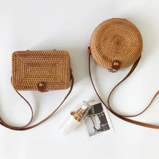 Handmade Straw Bag – Women’s Summer Rattan Beach Handbag, Boho Woven Circle Tote