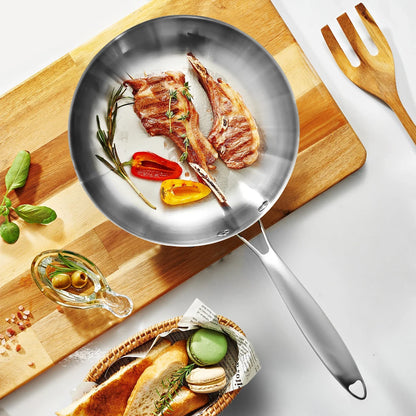 304 Stainless Steel Non-Stick Frying Pan - Uncoated Steak Cookware for Gas Stove and Induction Cooker