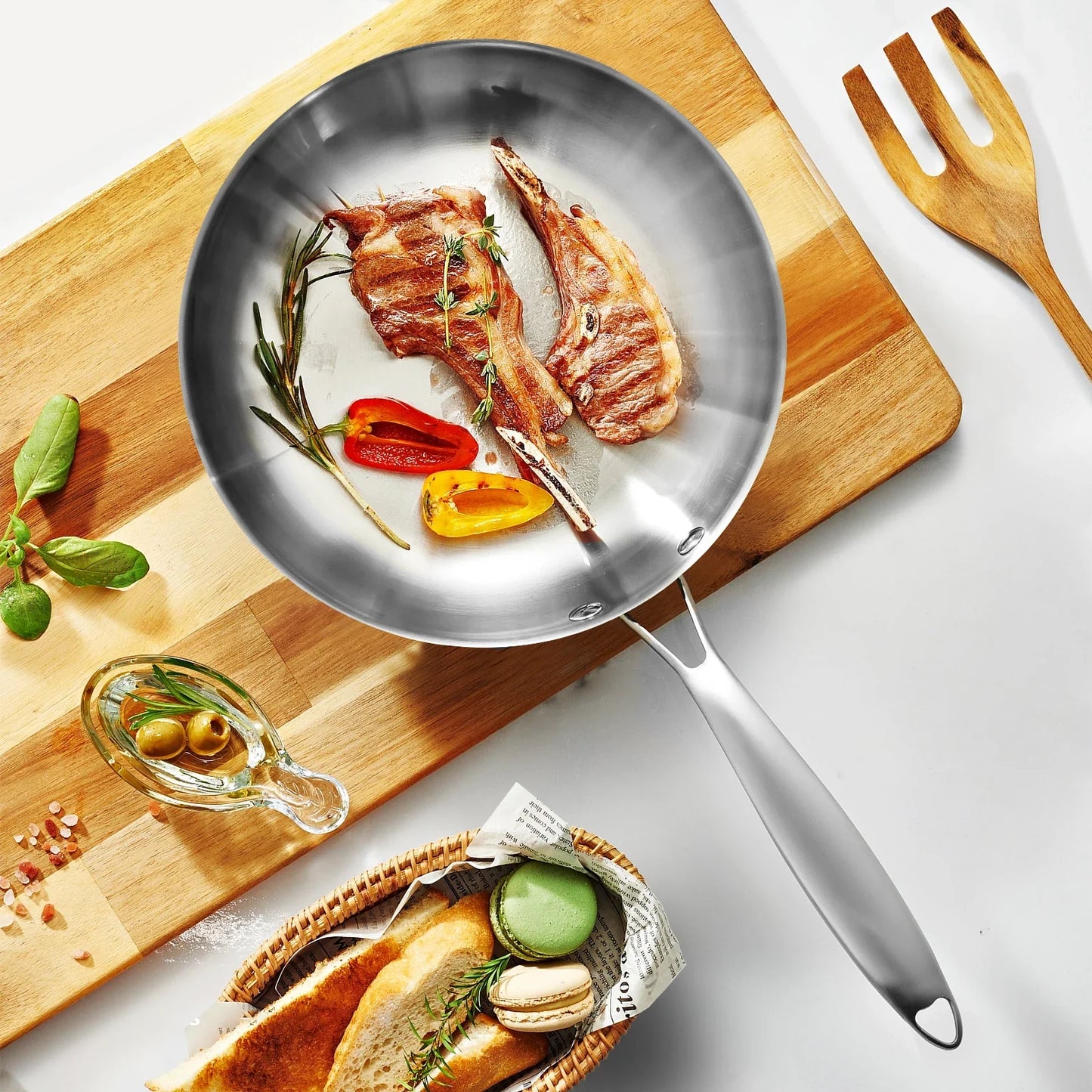 304 Stainless Steel Frying Pan – Non-Stick Skillet for Steak, Gas & Induction Cooking