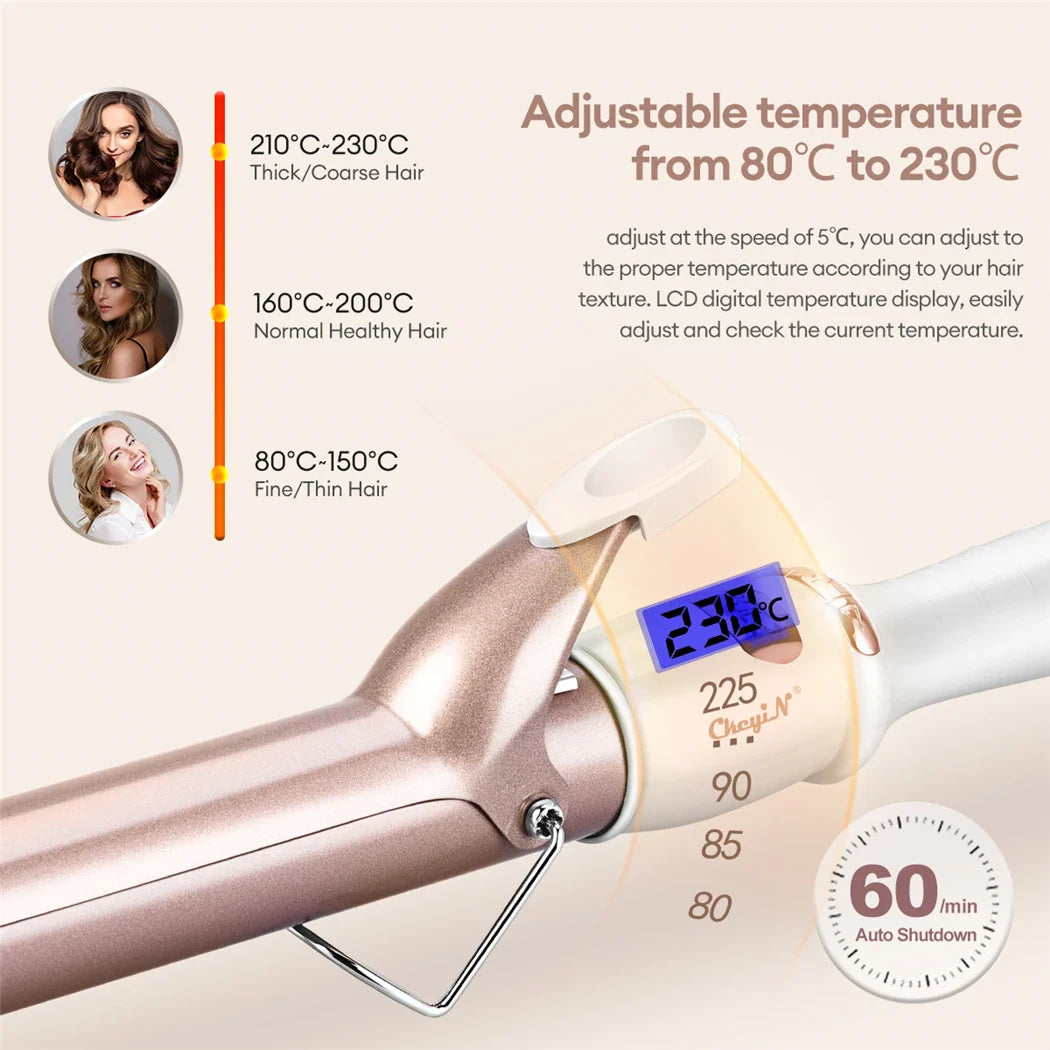 CkeyiN 32mm/38mm Electric Hair Curler – Professional Ceramic Curling Iron with Adjustable Temperature for Women