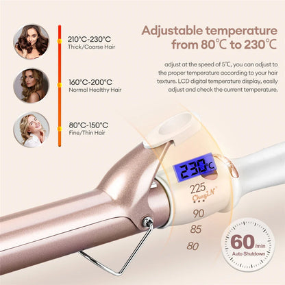 CkeyiN 32mm/38mm Electric Hair Curler – Professional Ceramic Curling Iron with Adjustable Temperature for Women