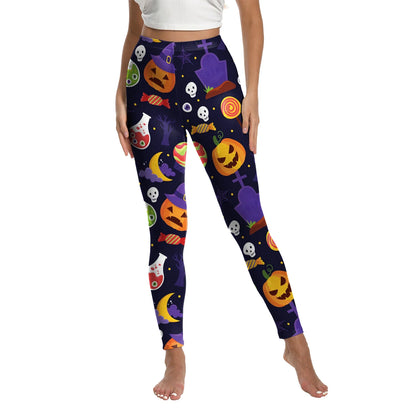 Women’s Halloween Leggings - Spooky Pumpkin Stripe Graphic Stretch Pants for Parties & Workouts