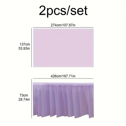 2PCS Disposable Paper Tablecloth & Table Skirt Set – Rectangular Party Table Cover for Events, Weddings & Decorations